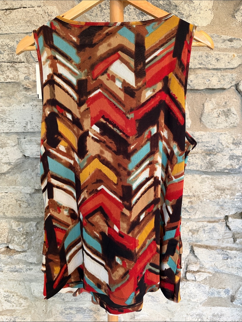 Ruffled Tank Top in Multicolor Abstract Print - Picture 2 of 6